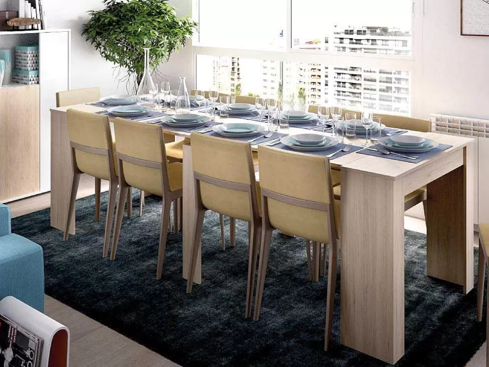 Vente-unique Consola Extensivel Onega - 10 Lugares - 4 Extensoes - Cor: Carvalho* Consola