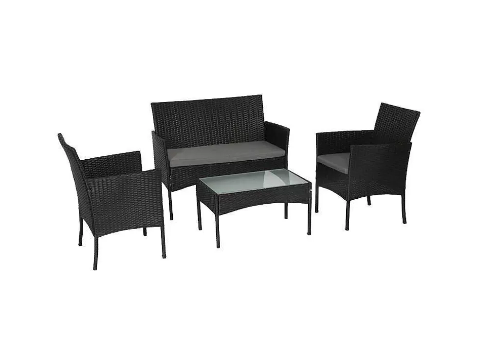 Happy Garden Cordoue Mobiliário De Jardim Conjunto Em Resina Tecida Preta 4 Lugares - Almofadas Cinzentas* Conjunto Relax De Jardim