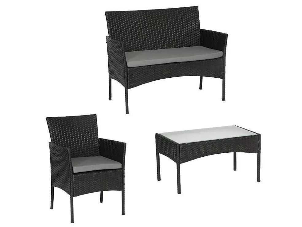 Happy Garden Cordoue Mobiliário De Jardim Conjunto Em Resina Tecida Preta 4 Lugares - Almofadas Cinzentas* Conjunto Relax De Jardim