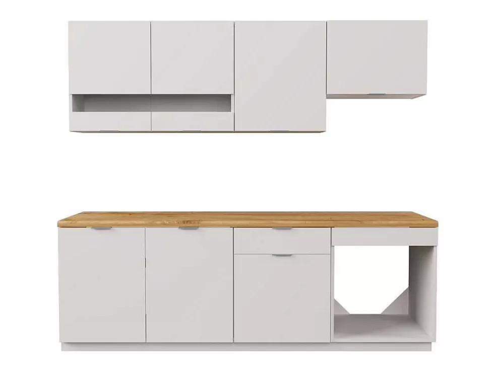 Vente-unique Cozinha Completa 200 Cm, 6 Elementos De Arrumação, Branco E Natural - Carmeo* Móvel De Cozinha