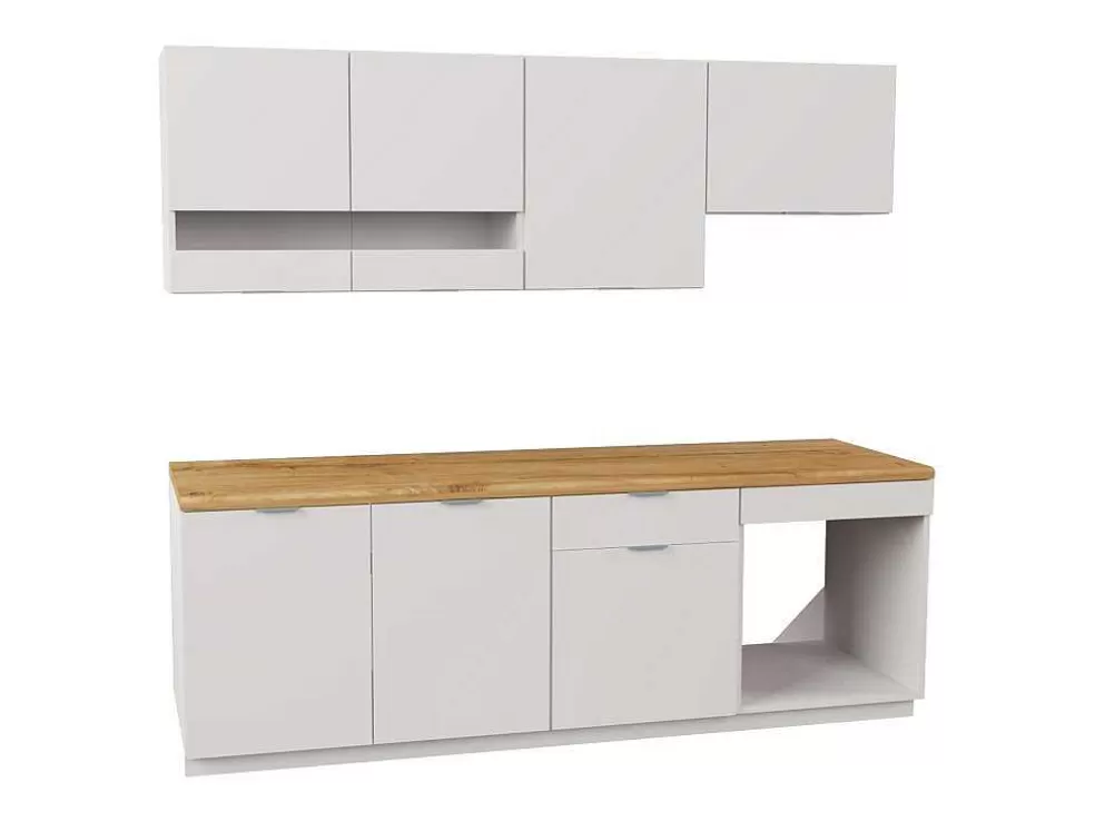 Vente-unique Cozinha Completa 200 Cm, 6 Elementos De Arrumação, Branco E Natural - Carmeo* Móvel De Cozinha