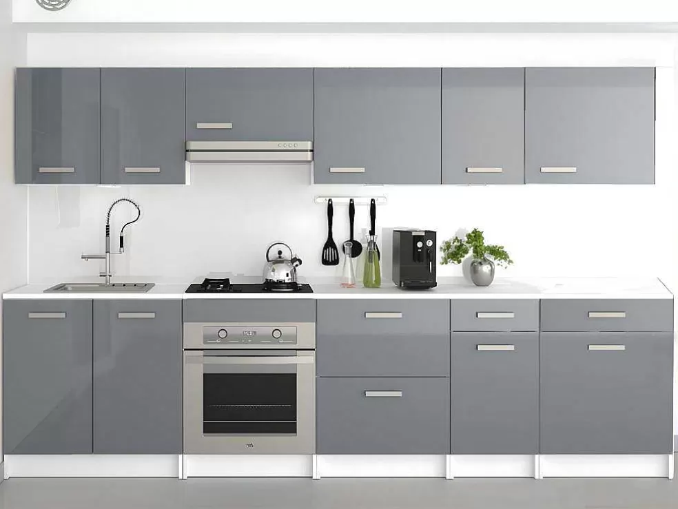 Vente-unique Cozinha Completa 300 Cm 10 Elementos De Arrumação Cinzento E Branco - Trattoria* Promoções Sala