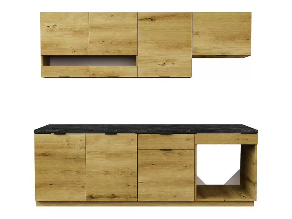 Vente-unique Cozinha Completa 200 Cm, 6 Elementos De Arrumação, Natural E Antracite - Carmeo* Móvel De Cozinha