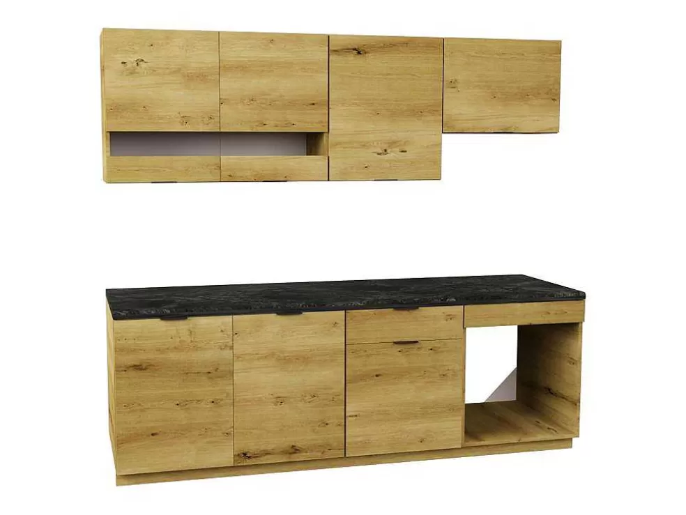 Vente-unique Cozinha Completa 200 Cm, 6 Elementos De Arrumação, Natural E Antracite - Carmeo* Móvel De Cozinha