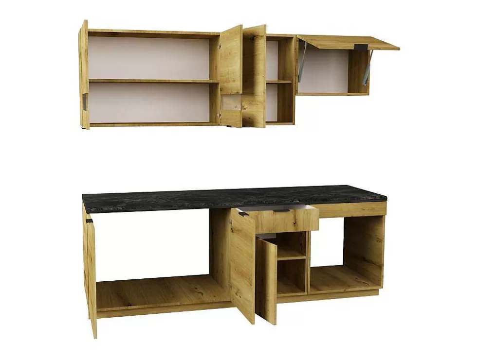 Vente-unique Cozinha Completa 200 Cm, 6 Elementos De Arrumação, Natural E Antracite - Carmeo* Móvel De Cozinha