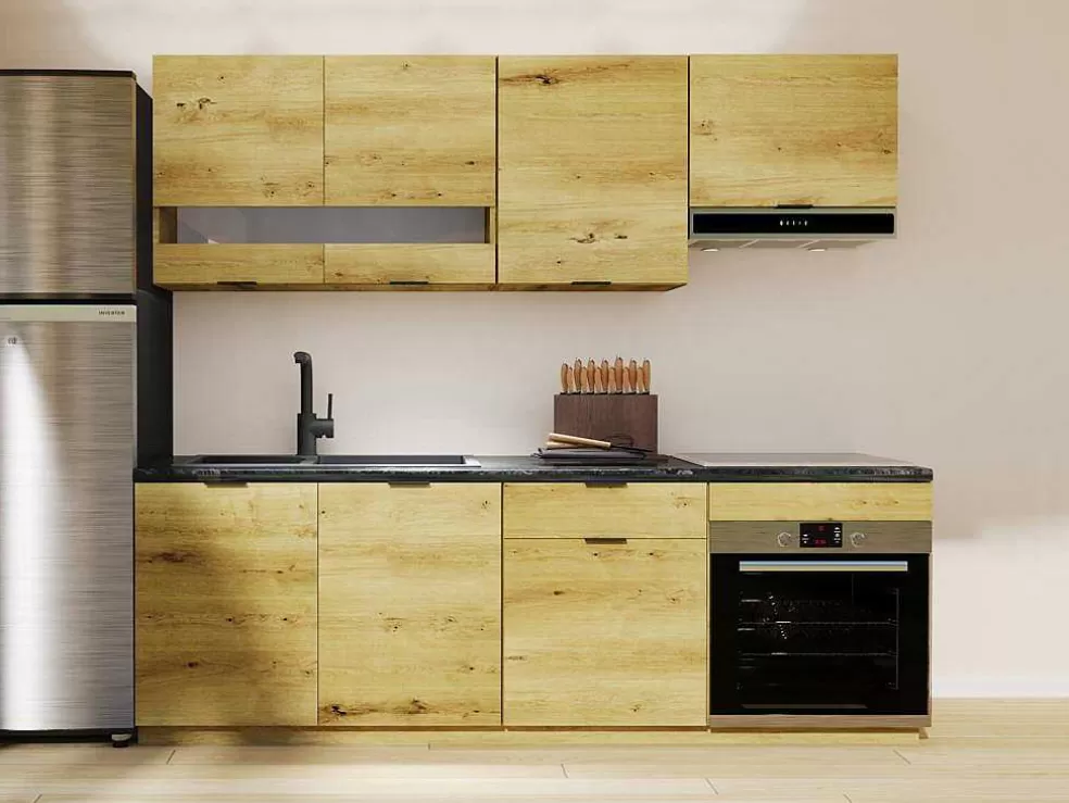 Vente-unique Cozinha Completa 200 Cm, 6 Elementos De Arrumação, Natural E Antracite - Carmeo* Móvel De Cozinha