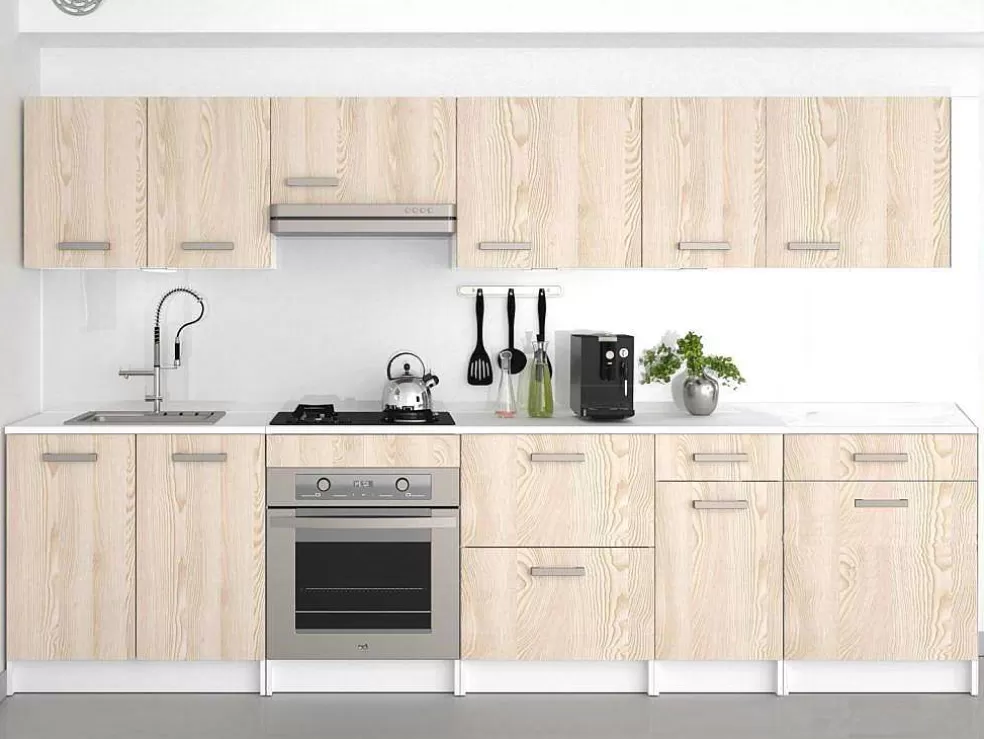 Vente-unique Cozinha Completa 300 Cm 10 Elementos De Arrumação Natural E Branco - Trattoria* Móvel De Cozinha