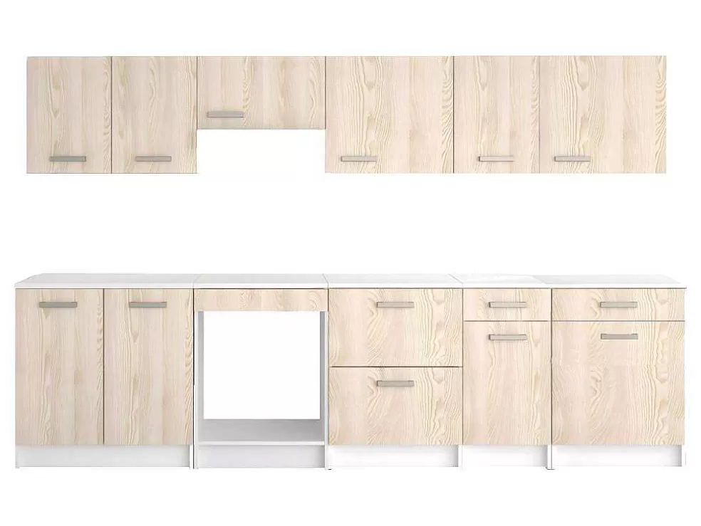 Vente-unique Cozinha Completa 300 Cm 10 Elementos De Arrumação Natural E Branco - Trattoria* Móvel De Cozinha