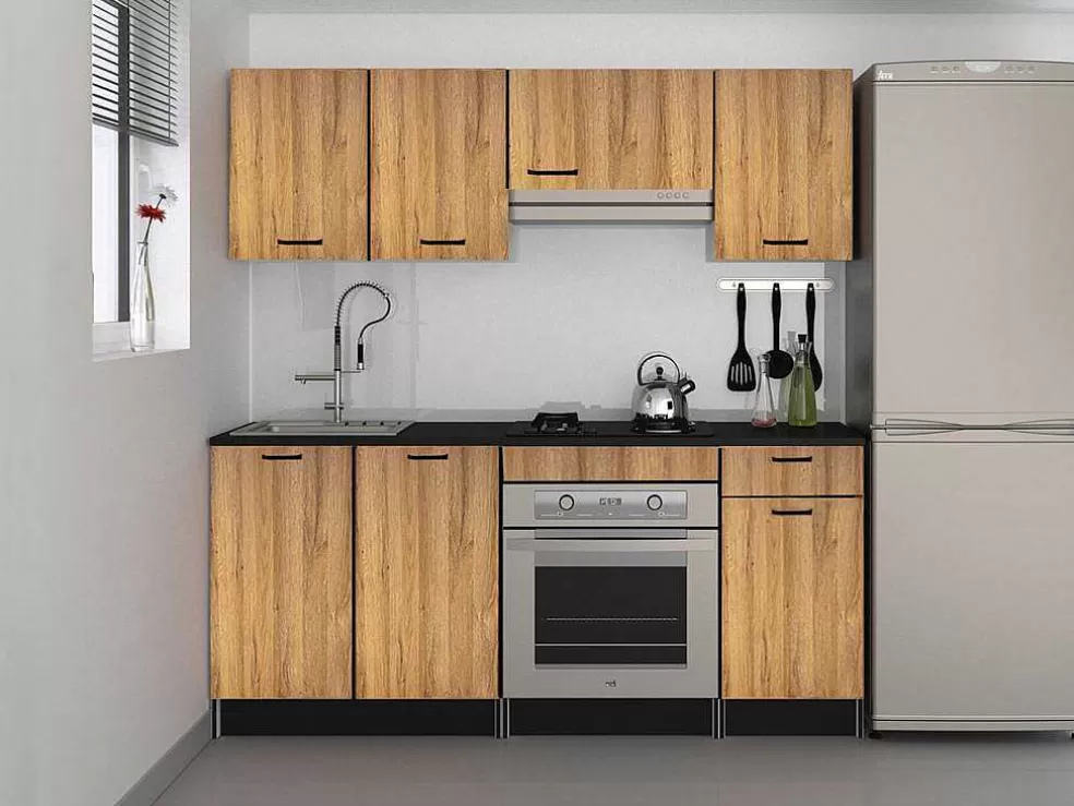 Vente-unique Cozinha Completa Com Bancada De Trabalho 180 Cm Natural E Preto - Trattoria* Móvel De Cozinha