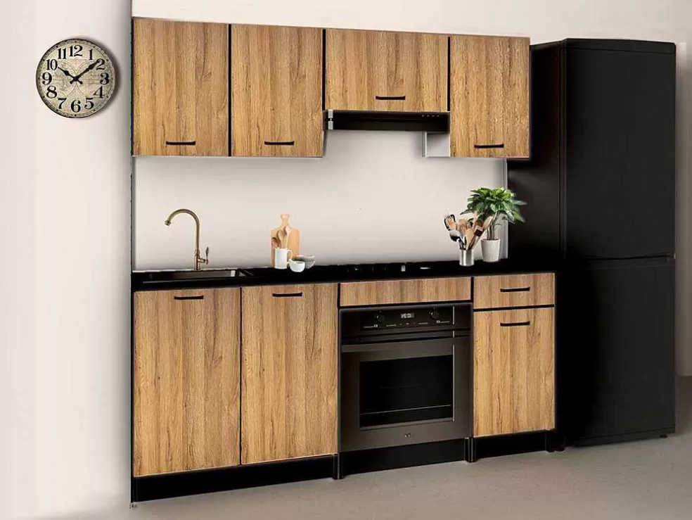 Vente-unique Cozinha Completa Com Bancada De Trabalho 180 Cm Natural E Preto - Trattoria* Móvel De Cozinha