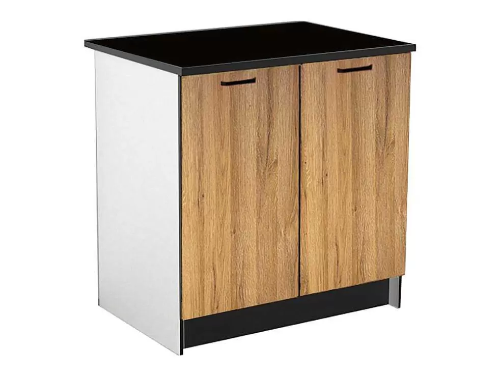 Vente-unique Cozinha Completa Com Bancada De Trabalho 180 Cm Natural E Preto - Trattoria* Móvel De Cozinha