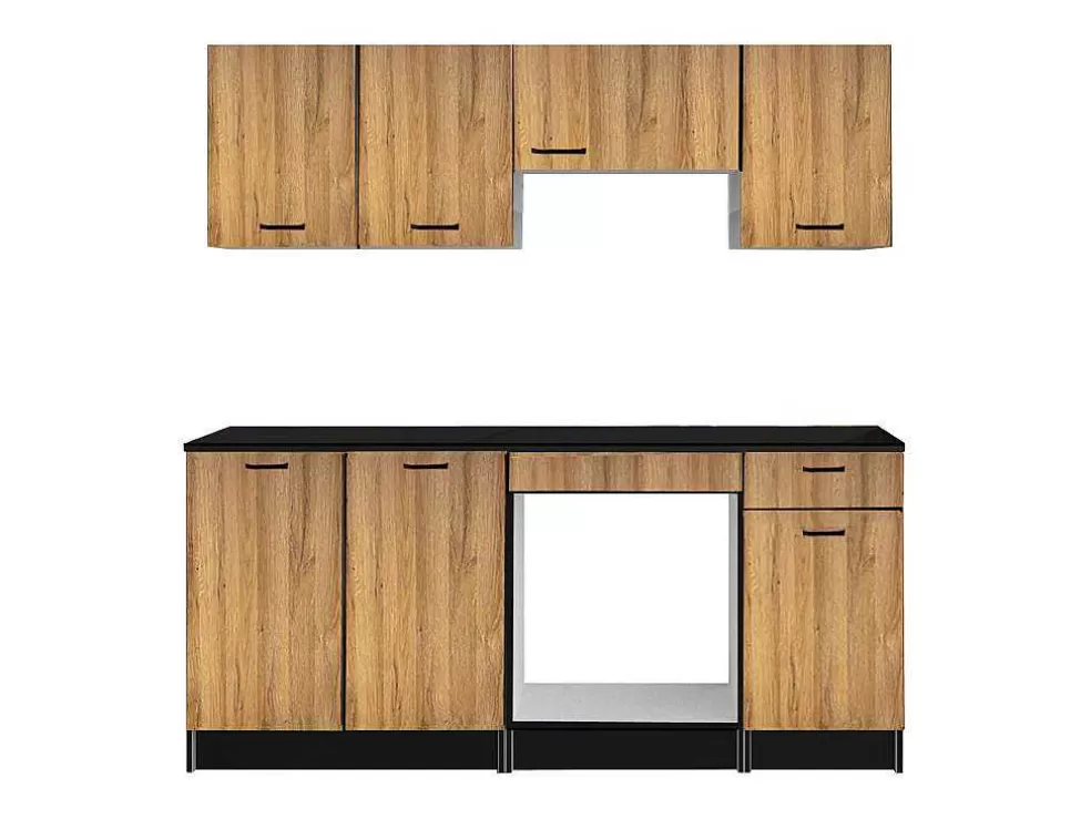 Vente-unique Cozinha Completa Com Bancada De Trabalho 180 Cm Natural E Preto - Trattoria* Móvel De Cozinha