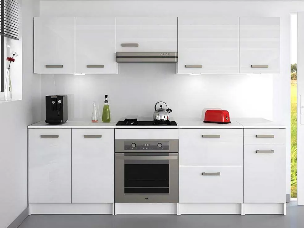 Vente-unique Cozinha Completa De 240 Cm Com 8 Compartimentos De Arrumação Cor Branco - Trattoria* Móvel De Cozinha