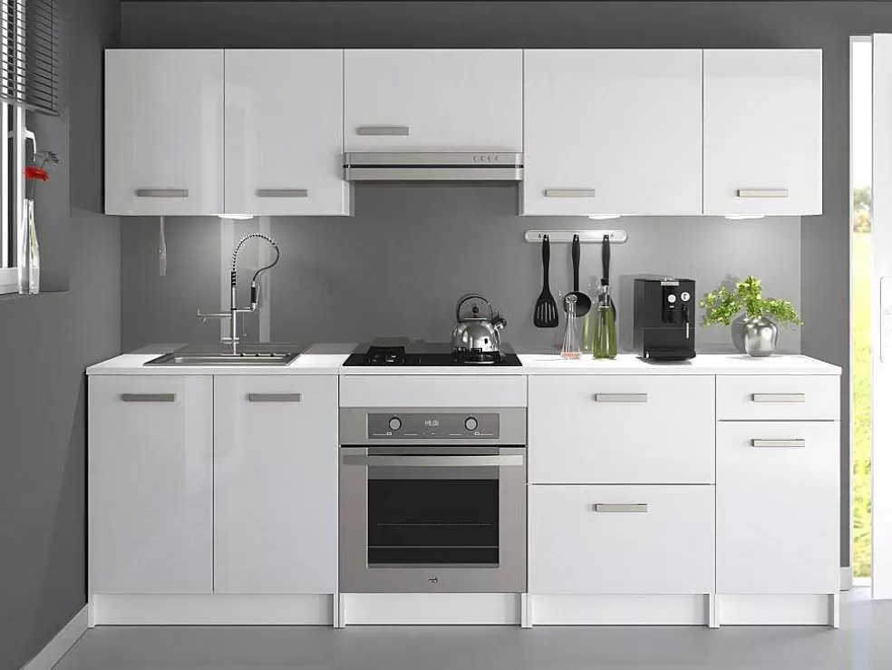 Vente-unique Cozinha Completa De 240 Cm Com 8 Compartimentos De Arrumação Cor Branco - Trattoria* Móvel De Cozinha