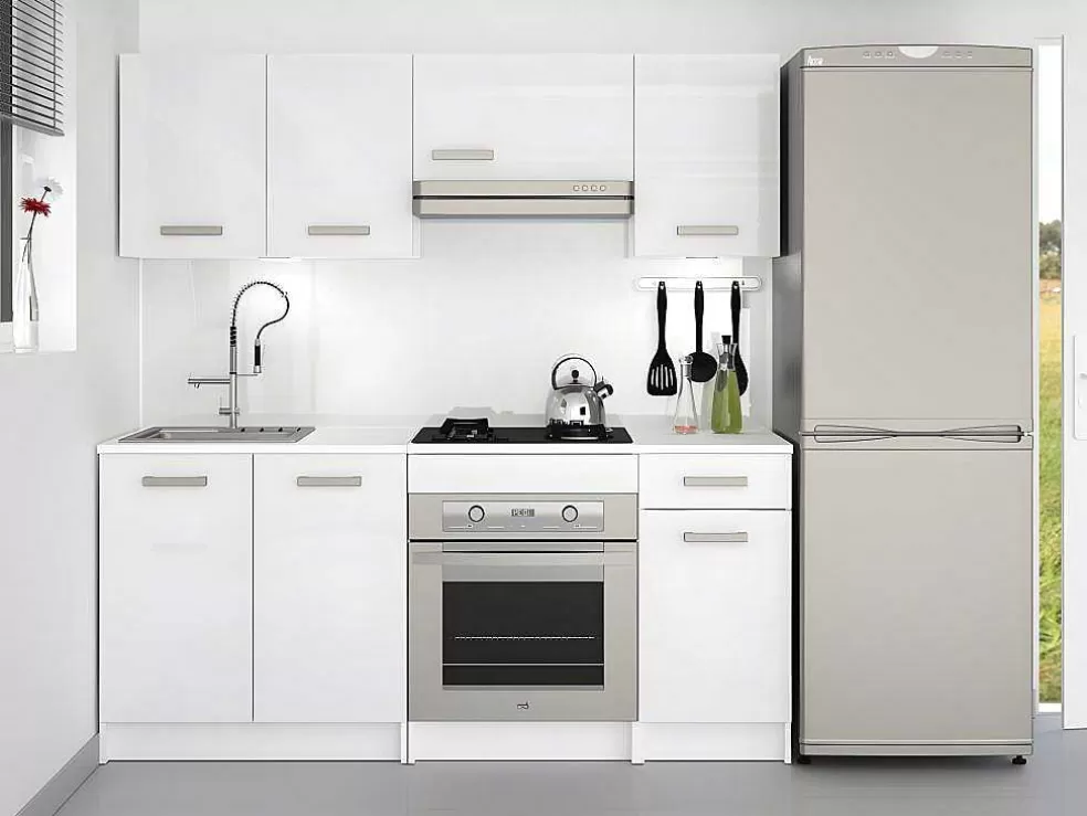 Vente-unique Cozinha Completa De 180 Cm Com 6 Compartimentos De Arrumação Cor Branco - Trattoria* Móvel De Cozinha