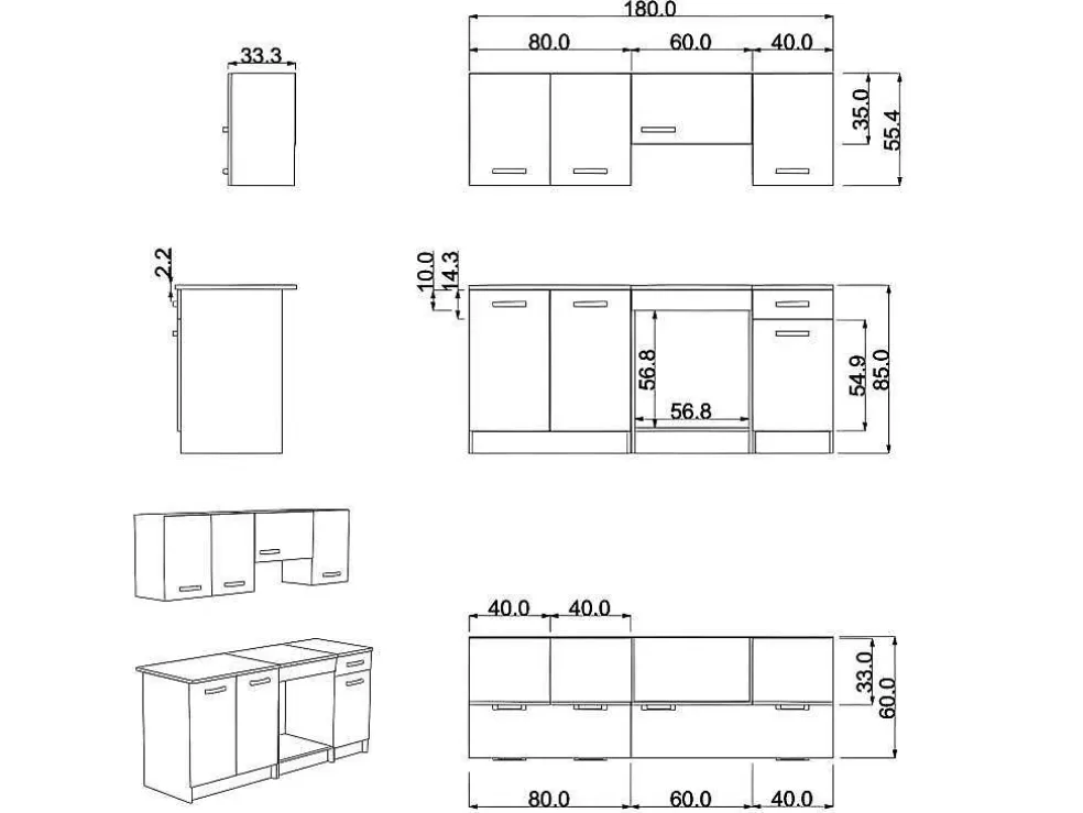 Vente-unique Cozinha Completa De 180 Cm Com 6 Compartimentos De Arrumação Cor Branco - Trattoria* Móvel De Cozinha