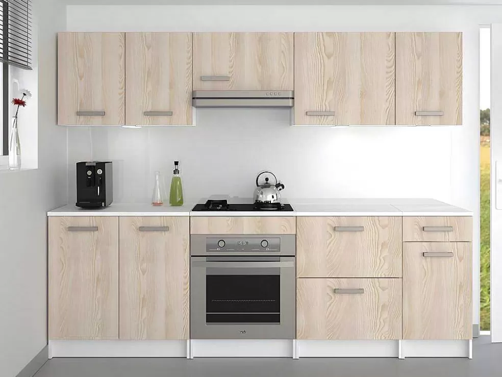 Vente-unique Cozinha Completa De 240 Cm Com 8 Compartimentos De Arrumação Cor Carvalho E Branco - Trattoria* Móvel De Cozinha