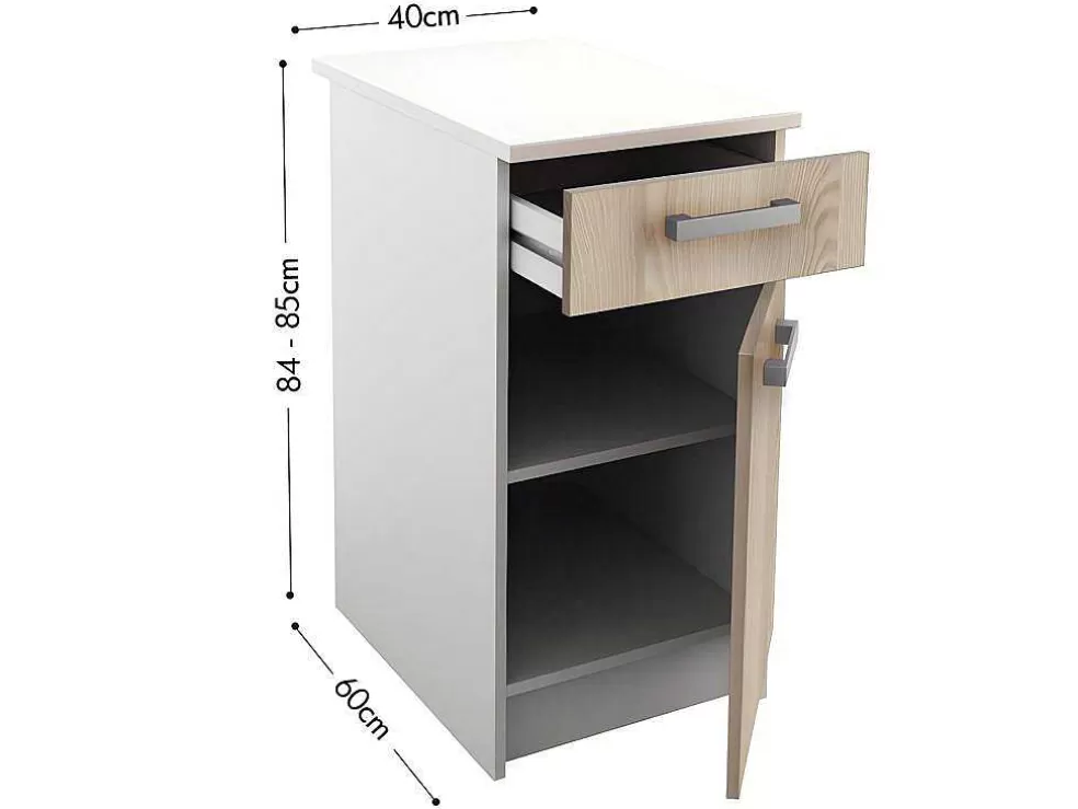 Vente-unique Cozinha Completa De 180 Cm Com 6 Compartimentos De Arrumação Cor Carvalho E Branco - Trattoria* Móvel De Cozinha
