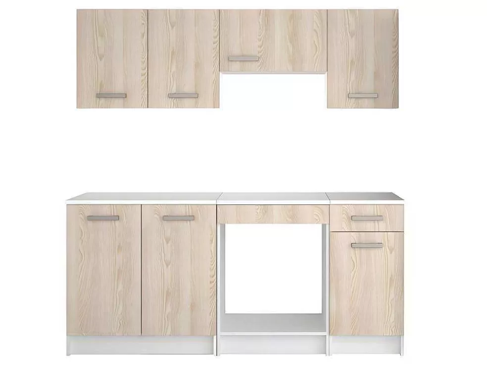 Vente-unique Cozinha Completa De 180 Cm Com 6 Compartimentos De Arrumação Cor Carvalho E Branco - Trattoria* Móvel De Cozinha
