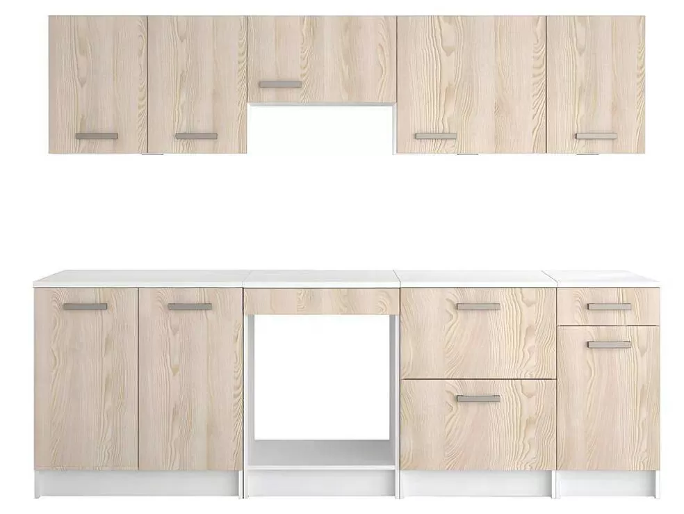 Vente-unique Cozinha Completa De 240 Cm Com 8 Compartimentos De Arrumação Cor Carvalho E Branco - Trattoria* Móvel De Cozinha