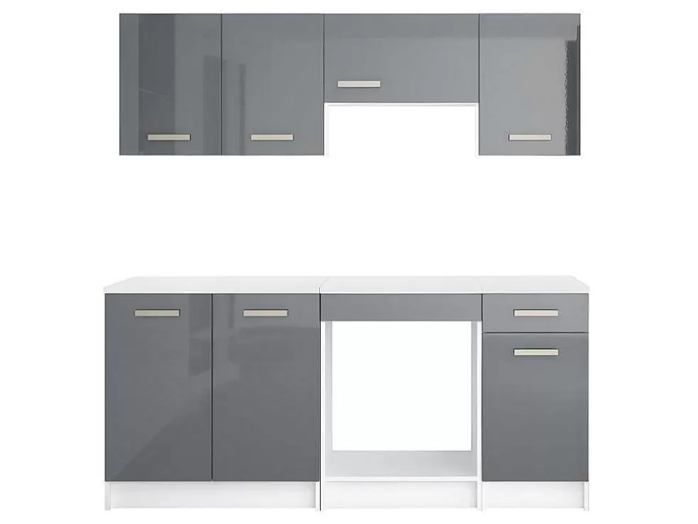 Vente-unique Cozinha Completa De 180 Cm Com 6 Compartimentos De Arrumação Cor Cinza E Branco - Trattoria* Promoções Sala