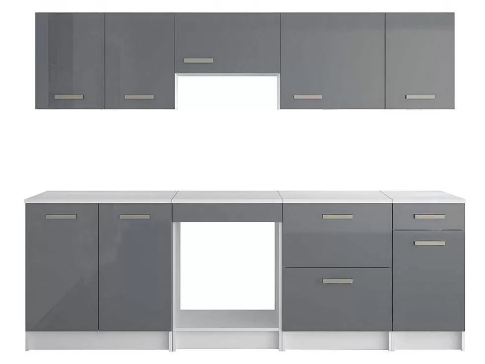 Vente-unique Cozinha Completa De 240 Cm Com 8 Compartimentos De Arrumação Cor Cinza E Branco - Trattoria* Promoções Sala