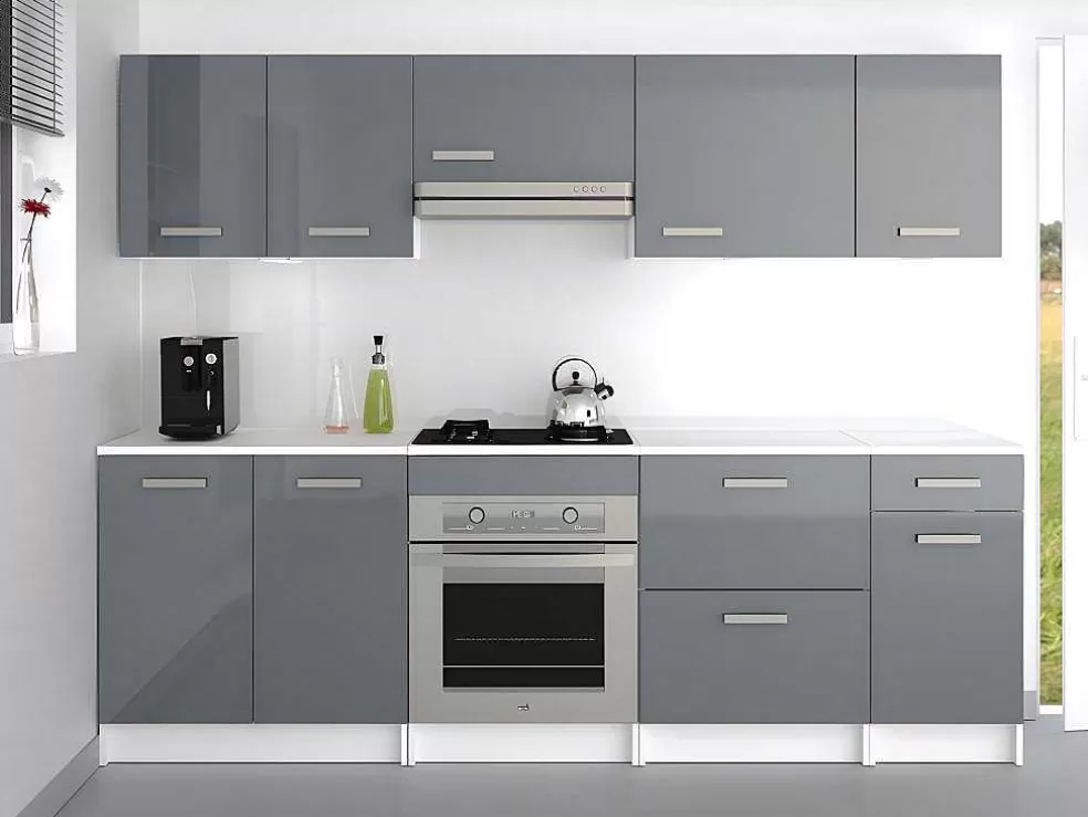 Vente-unique Cozinha Completa De 240 Cm Com 8 Compartimentos De Arrumação Cor Cinza E Branco - Trattoria* Promoções Sala