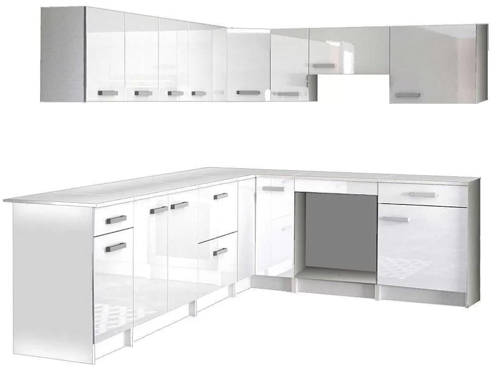 Vente-unique Cozinha Completa De Canto, 13 Elementos De Arrumação, Branco - Trattoria* Móvel De Cozinha