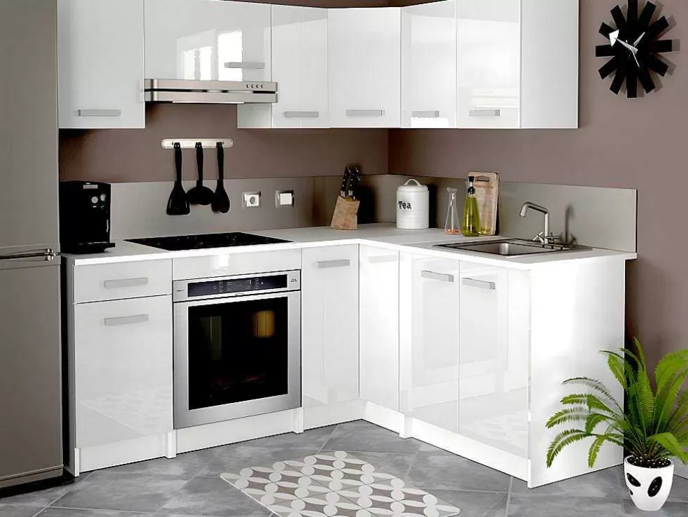Vente-unique Cozinha Completa De Canto 9 Elementos De Arrumação Branco - Trattoria* Móvel De Cozinha