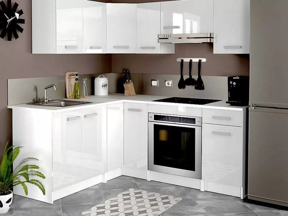 Vente-unique Cozinha Completa De Canto 9 Elementos De Arrumação Branco - Trattoria* Móvel De Cozinha
