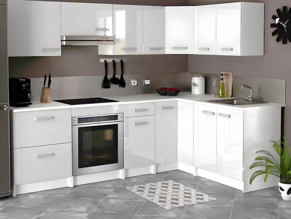 Vente-unique Cozinha Completa De Canto 11 Elementos De Arrumação Branco - Trattoria* Móvel De Cozinha