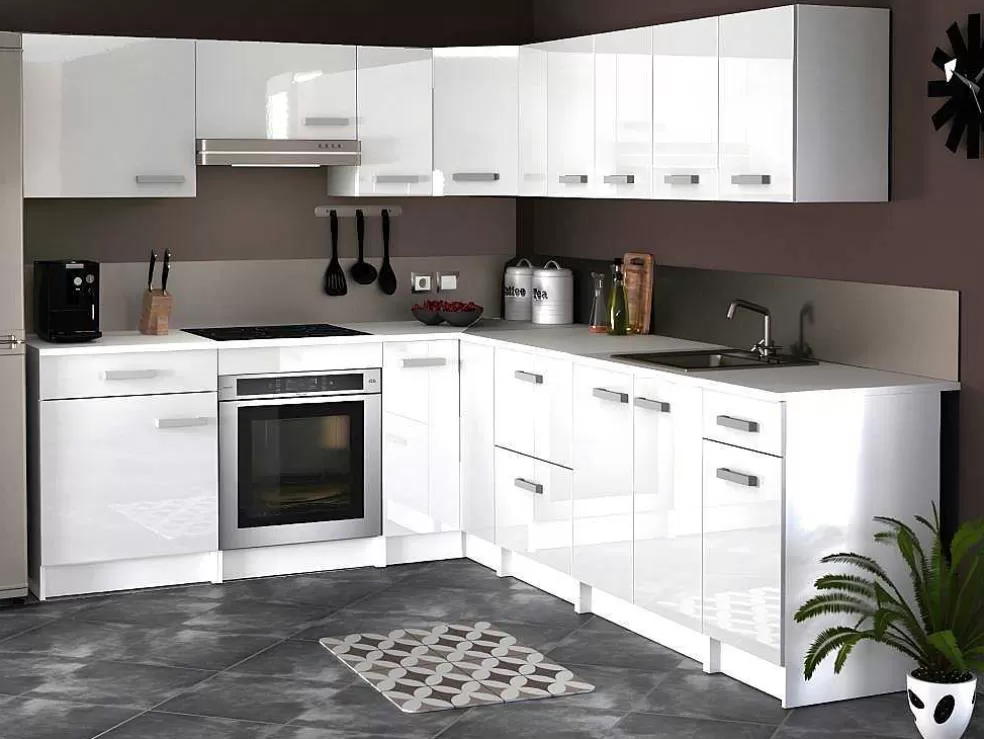 Vente-unique Cozinha Completa De Canto, 13 Elementos De Arrumação, Branco - Trattoria* Móvel De Cozinha