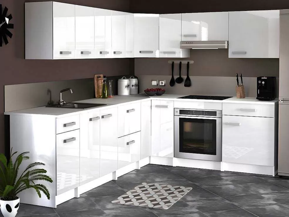 Vente-unique Cozinha Completa De Canto, 13 Elementos De Arrumação, Branco - Trattoria* Móvel De Cozinha