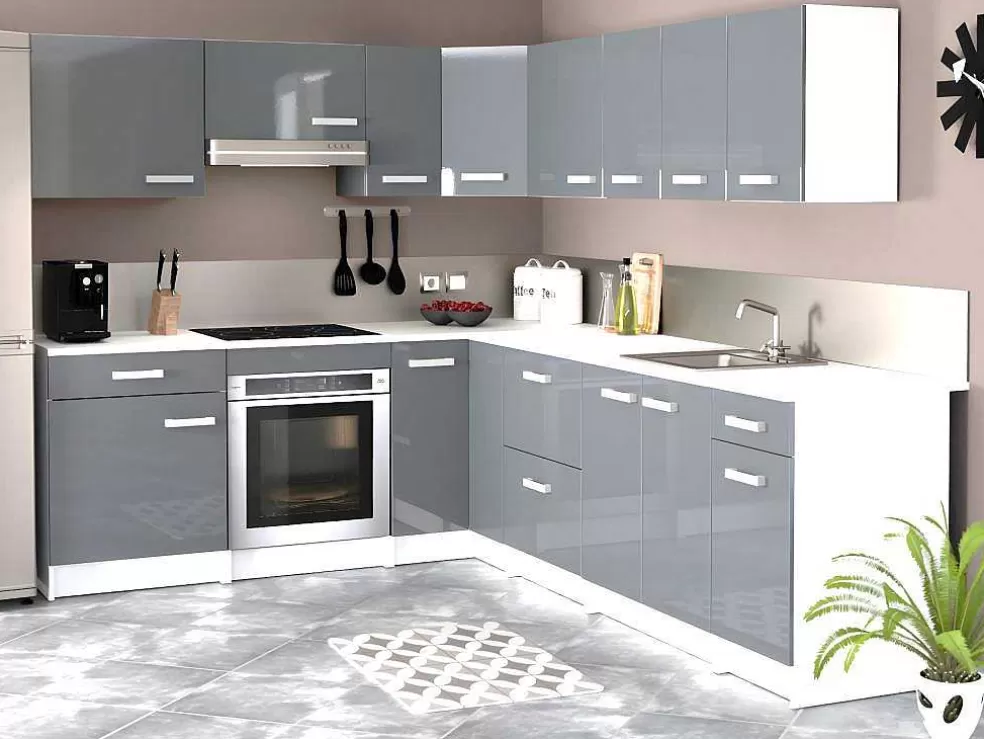 Vente-unique Cozinha Completa De Canto, 13 Elementos De Arrumação, Cinzento E Branco - Trattoria* Móvel De Cozinha