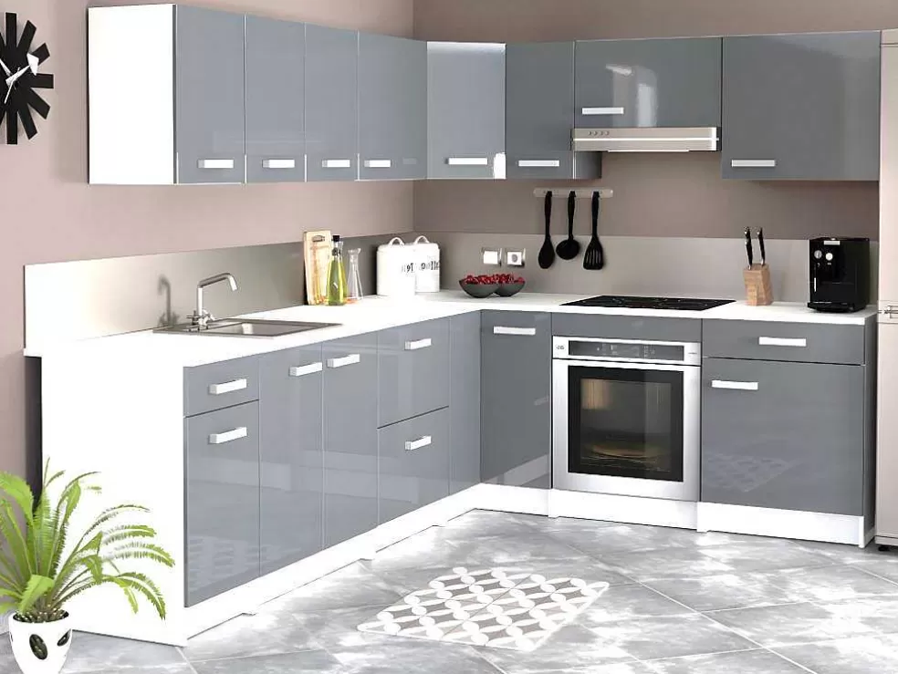 Vente-unique Cozinha Completa De Canto, 13 Elementos De Arrumação, Cinzento E Branco - Trattoria* Móvel De Cozinha