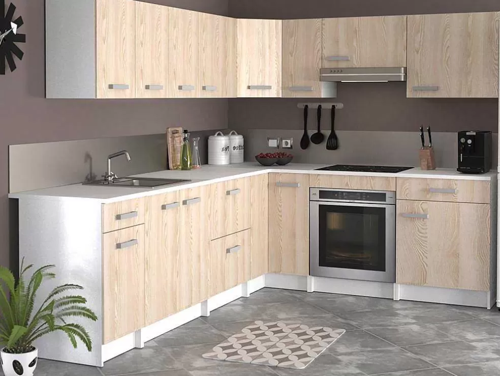 Vente-unique Cozinha Completa De Canto, 13 Elementos De Arrumação, Natural E Branco - Trattoria* Móvel De Cozinha