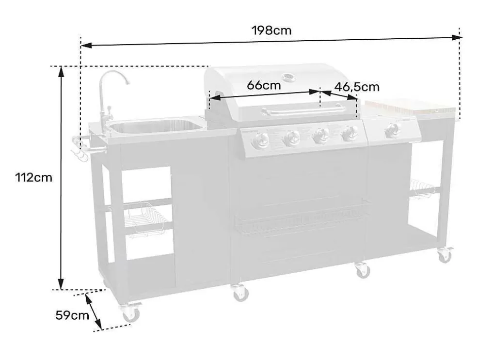 Happy Garden Cozinha Exterior Texas - 4+1 Queimadores* Barbecue, Braseiro De Jardim, Plancha