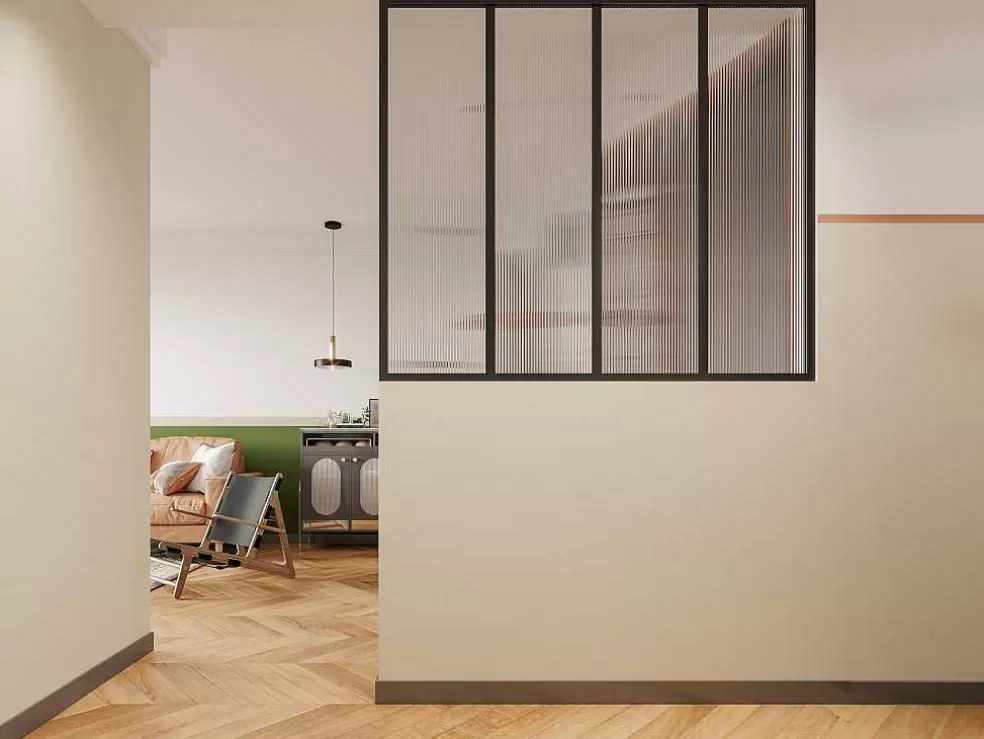 Vente-unique Divisória De Atelier Aluminio Termolacado E Vidro Temperado Texturizado 120X105 Cm, Preto - Vietra* Divisória De Ambiente
