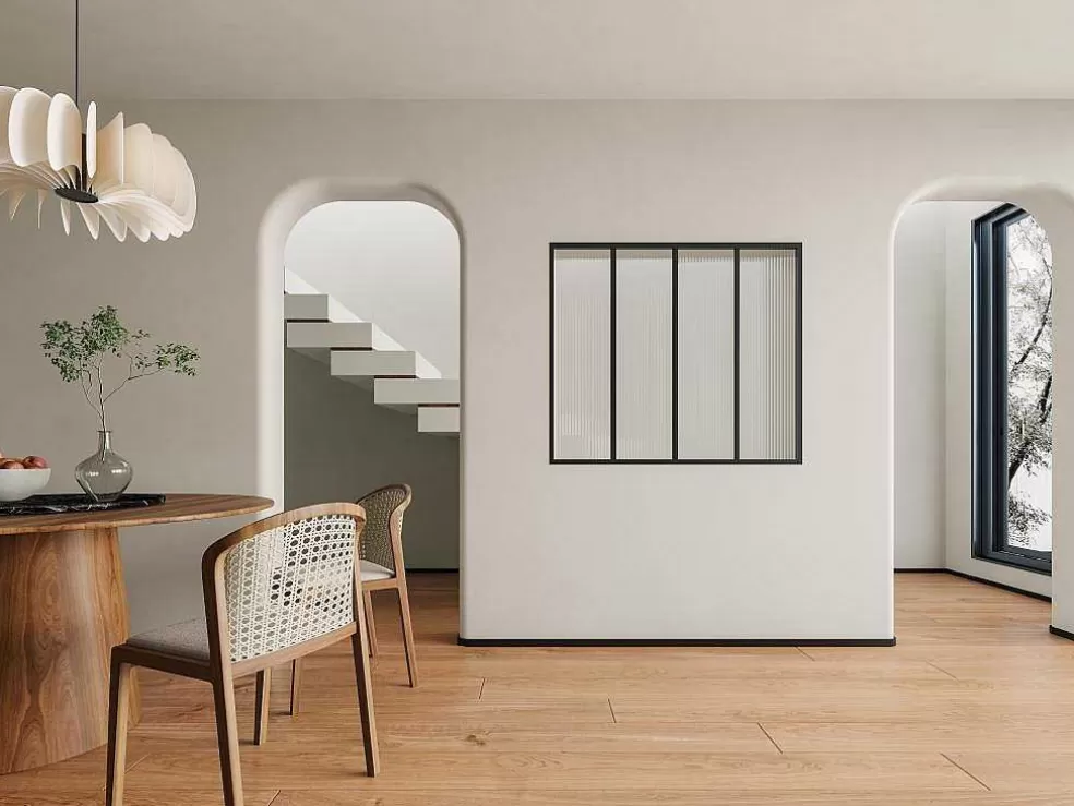 Vente-unique Divisória De Atelier Aluminio Termolacado E Vidro Temperado Texturizado 120X105 Cm, Preto - Vietra* Divisória De Ambiente