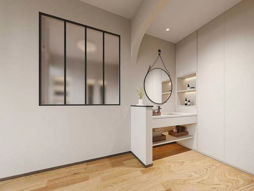 Vente-unique Divisória De Atelier Aluminio Vidro Fosco 120X130 Cm Preto - Bayview* Divisória De Ambiente
