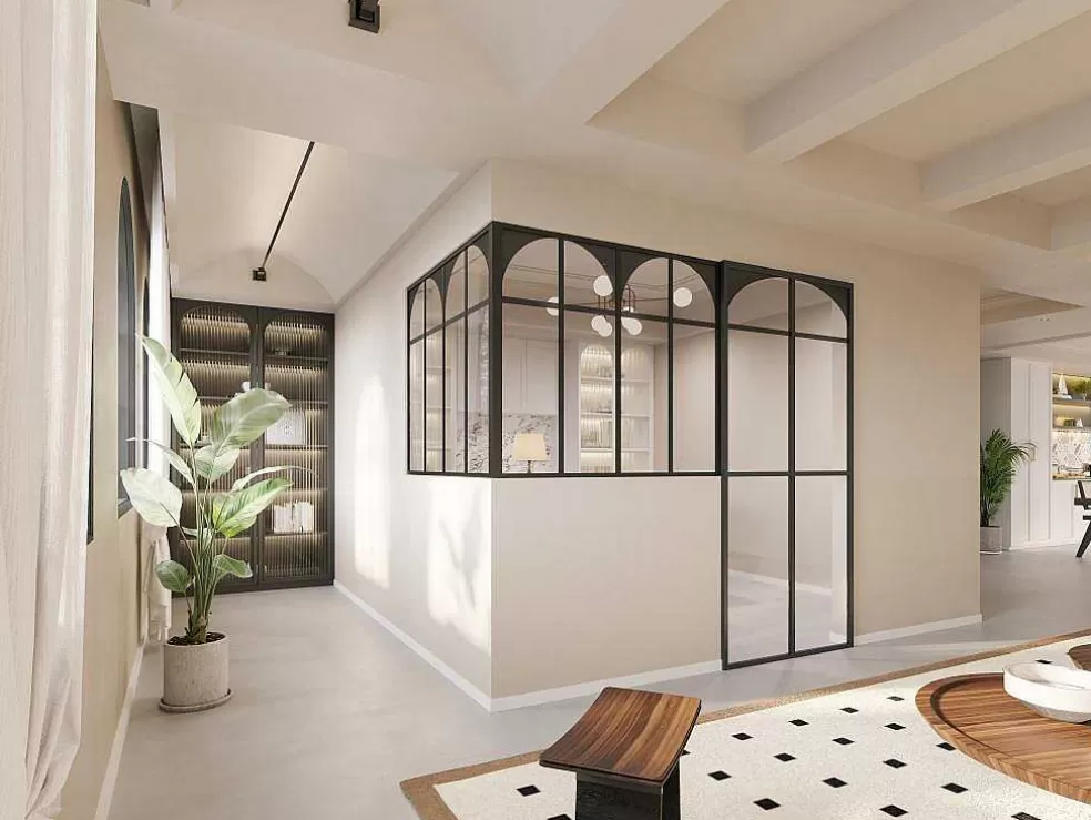 Vente-unique Divisória De Canto De Atelier Art Deco Aluminio Termolacado C120 X L120 X A105 Preto Cm - Arcadea* Divisória De Ambiente