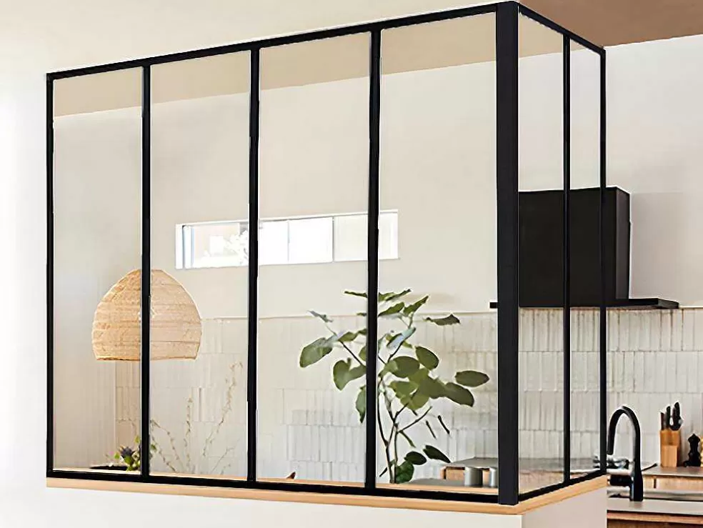 Vente-unique Divisória De Canto De Atelier Em Aluminio Termolacado C120 X L60 X A130 Cm Preto - Bayview* Divisória De Ambiente