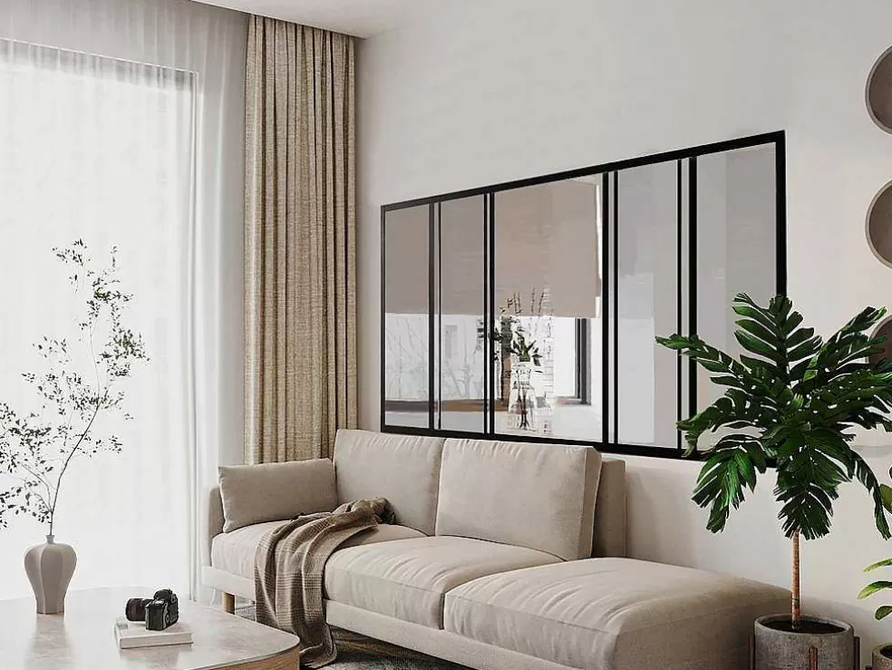 Vente-unique Divisória De Correr Em Aluminio Termolacado Preto 180X105 Cm - Ravena* Divisória De Ambiente