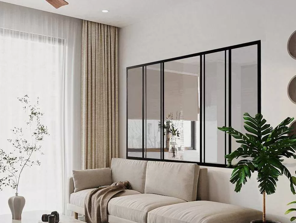 Vente-unique Divisória De Correr Em Aluminio Termolacado Preto 180X130 Cm - Ravena* Divisória De Ambiente