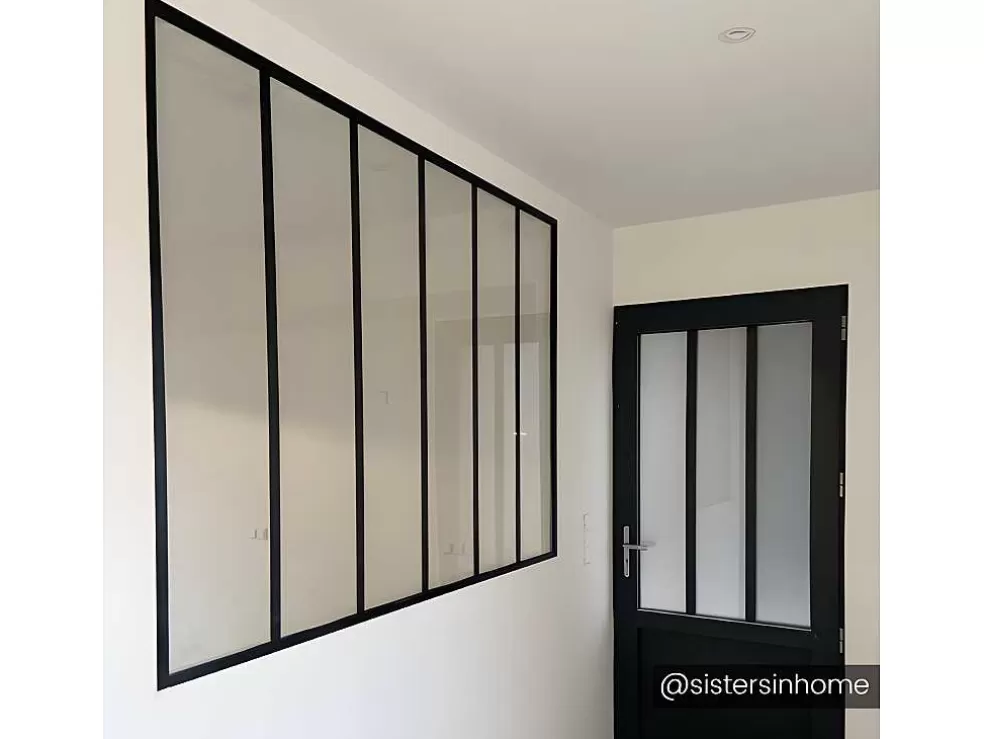 Vente-unique Divisória De Vidro Bayview Em Aluminio Termolacado Preto - 180X130 Cm* Divisória De Ambiente