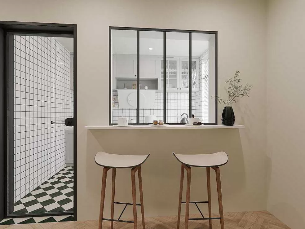 Vente-unique Divisória De Vidro Em Aluminio Termolacado Preto - 120X105 Cm - Bayview* Divisória De Ambiente