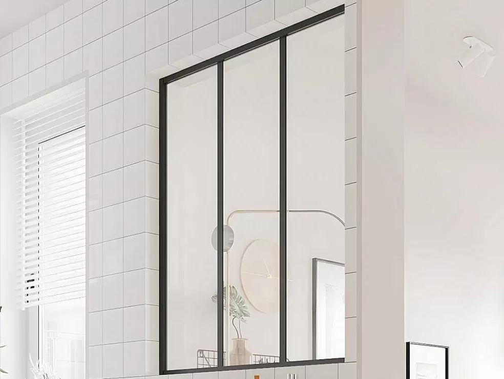 Vente-unique Divisória De Vidro Em Aluminio Termolacado Preto - 90X105 Cm - Bayview* Divisória De Ambiente