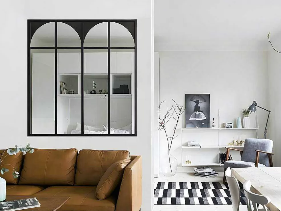 Vente-unique Divisória De Vidro Para Atelie Art Deco Em Aluminio Termolacado De 120X130 Cm Cor Preto - Arcadea* Divisória De Ambiente