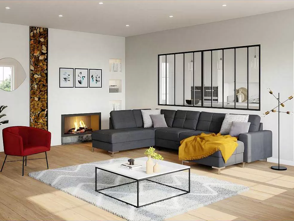 Vente-unique Divisória De Vidro Para Atelier Bayview Em Aluminio Termolacado Preto - 150X130 Cm* Divisória De Ambiente