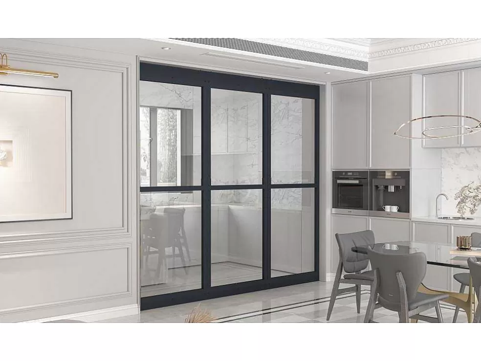 Vente-unique Divisória Envidracada Em Aluminio L88 X A245 Cm Antracite - Altura Ajustavel - Sagar* Divisória De Interior